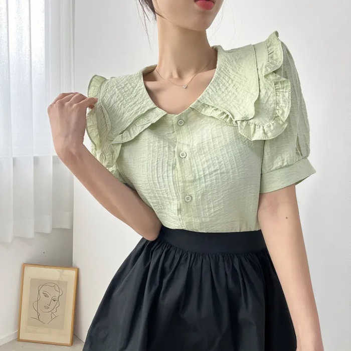 Single-breasted doll collar shirt Korean style tops