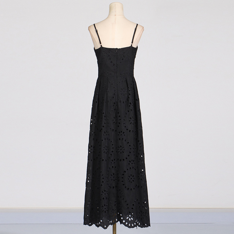 Hollow embroidery retro sling dress for women