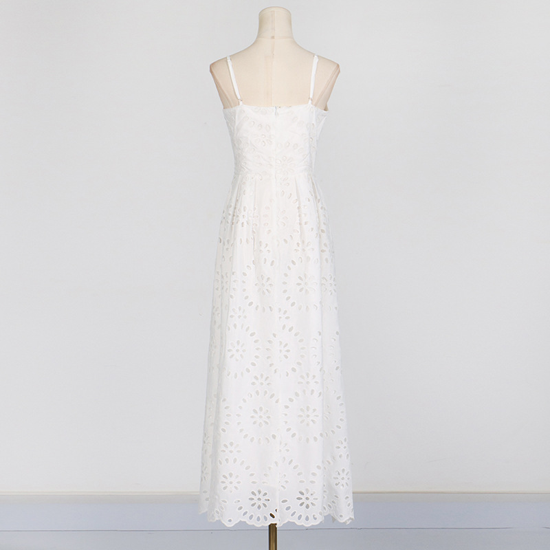 Hollow embroidery retro sling dress for women