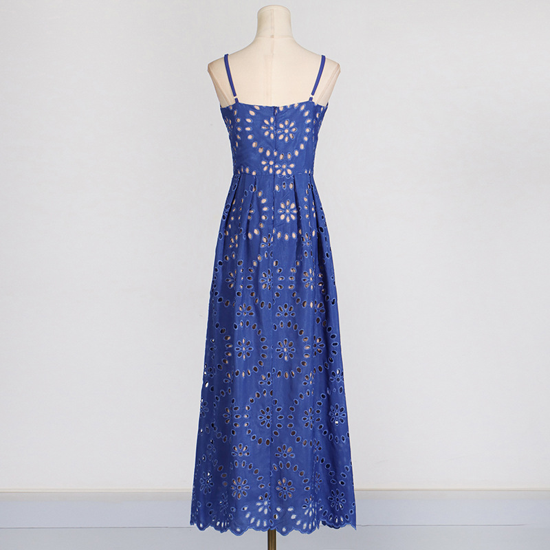 Hollow embroidery retro sling dress for women