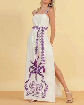 Pinched waist wrapped chest retro long dress for women