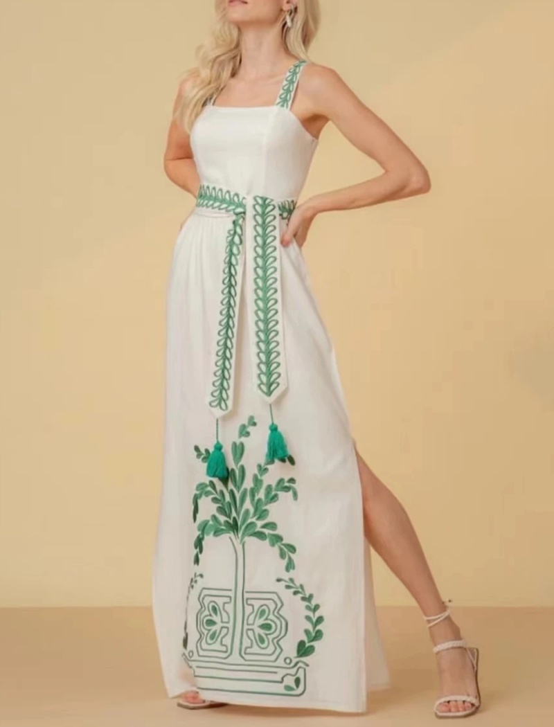 Pinched waist wrapped chest retro long dress for women