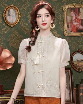 Chinese style embroidery tops retro shirt for women