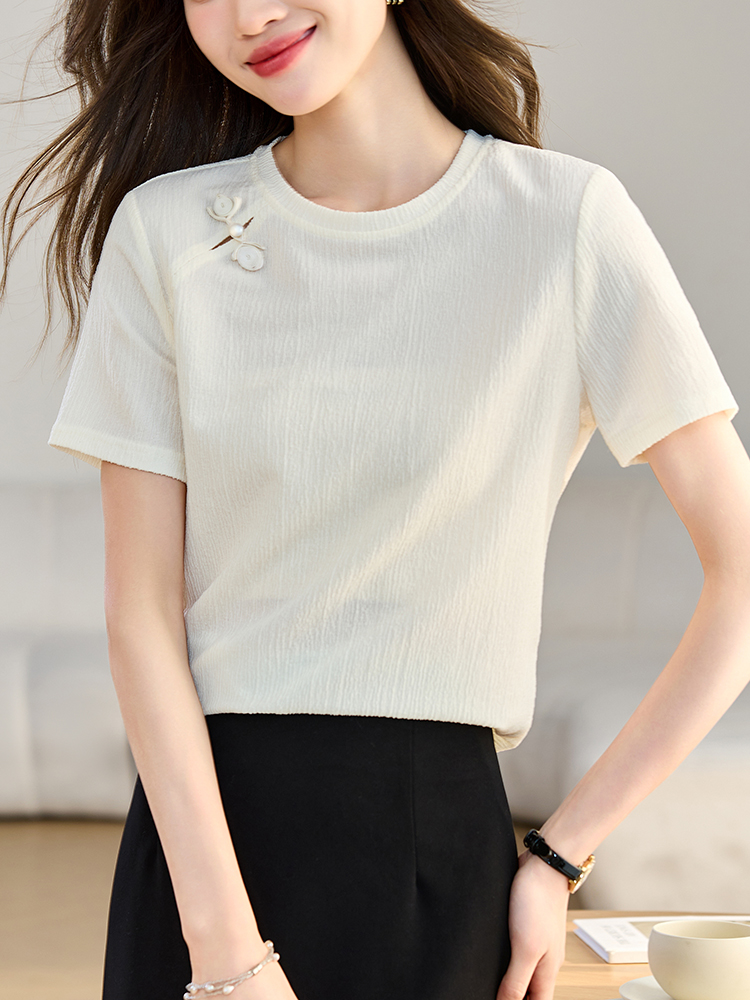 Chinese style pure slim tops summer short sleeve T-shirt