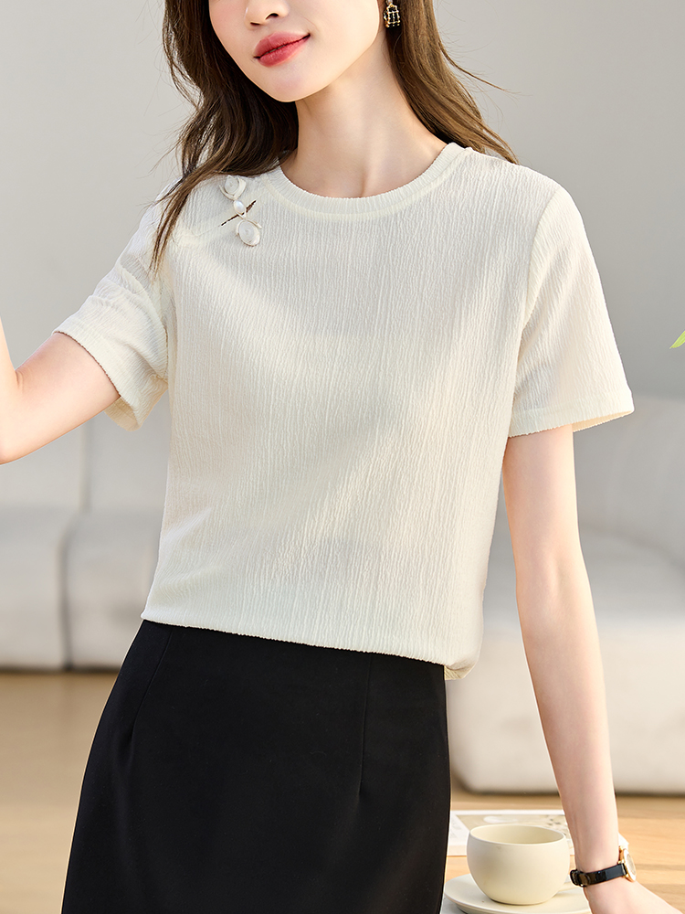 Chinese style pure slim tops summer short sleeve T-shirt