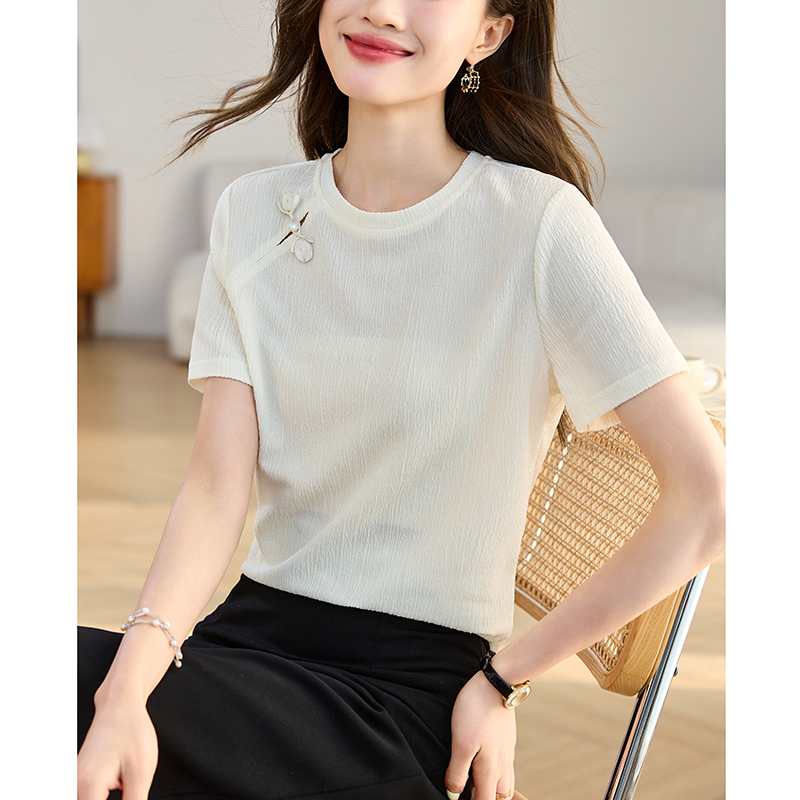 Chinese style pure slim tops summer short sleeve T-shirt