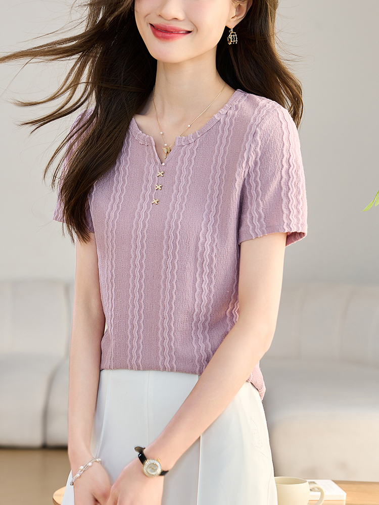 Slim Casual shirt all-match round neck T-shirt for women