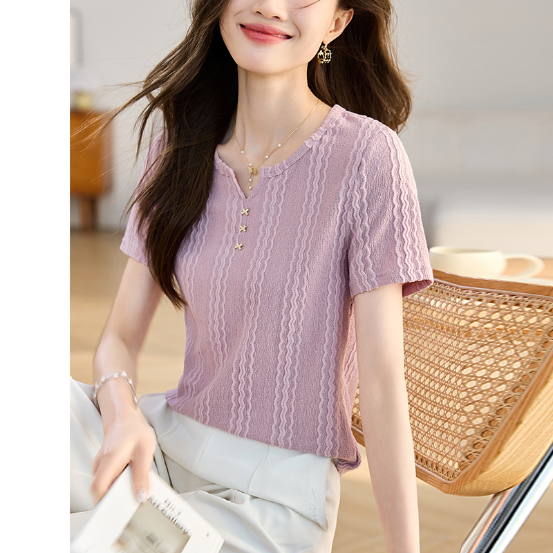 Slim Casual shirt all-match round neck T-shirt for women