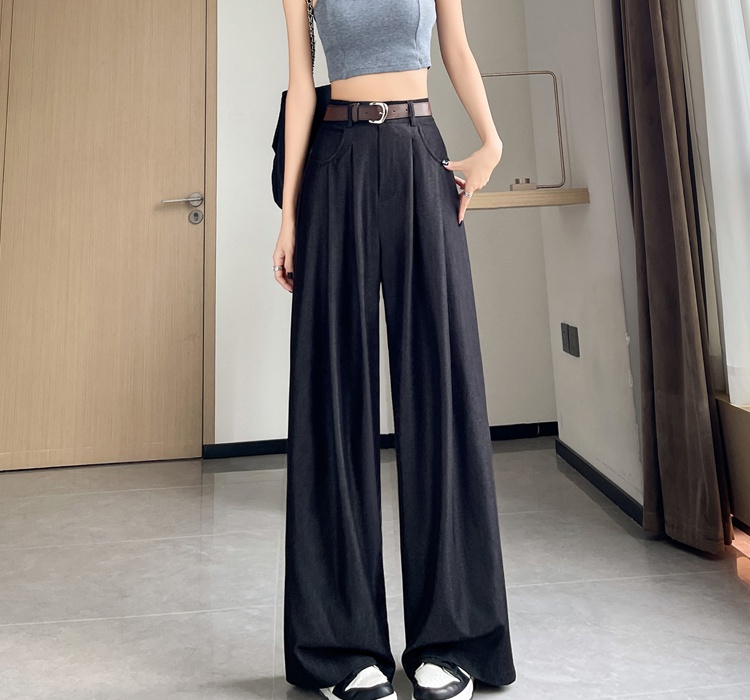 Ice silk denim straight pants loose wide leg pants for women