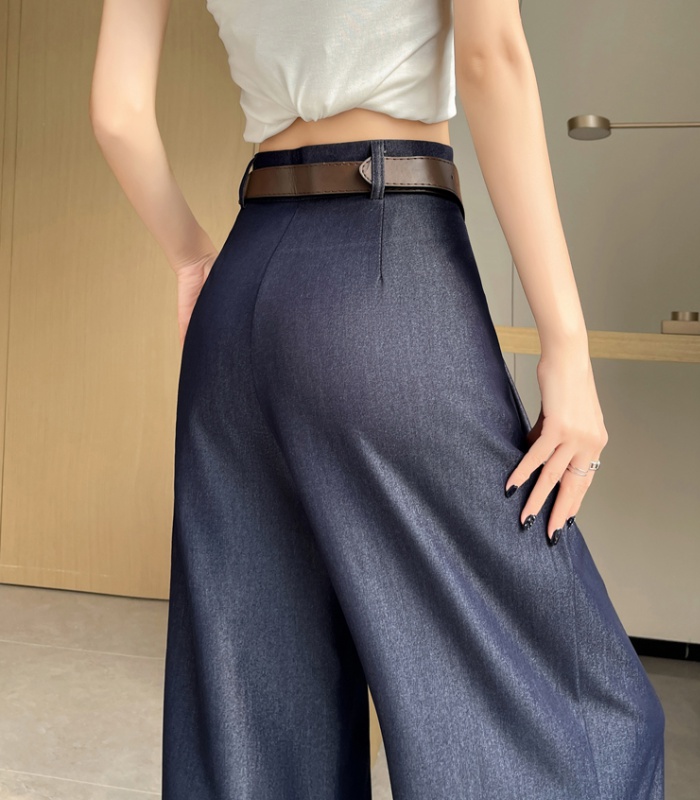 Ice silk denim straight pants loose wide leg pants for women