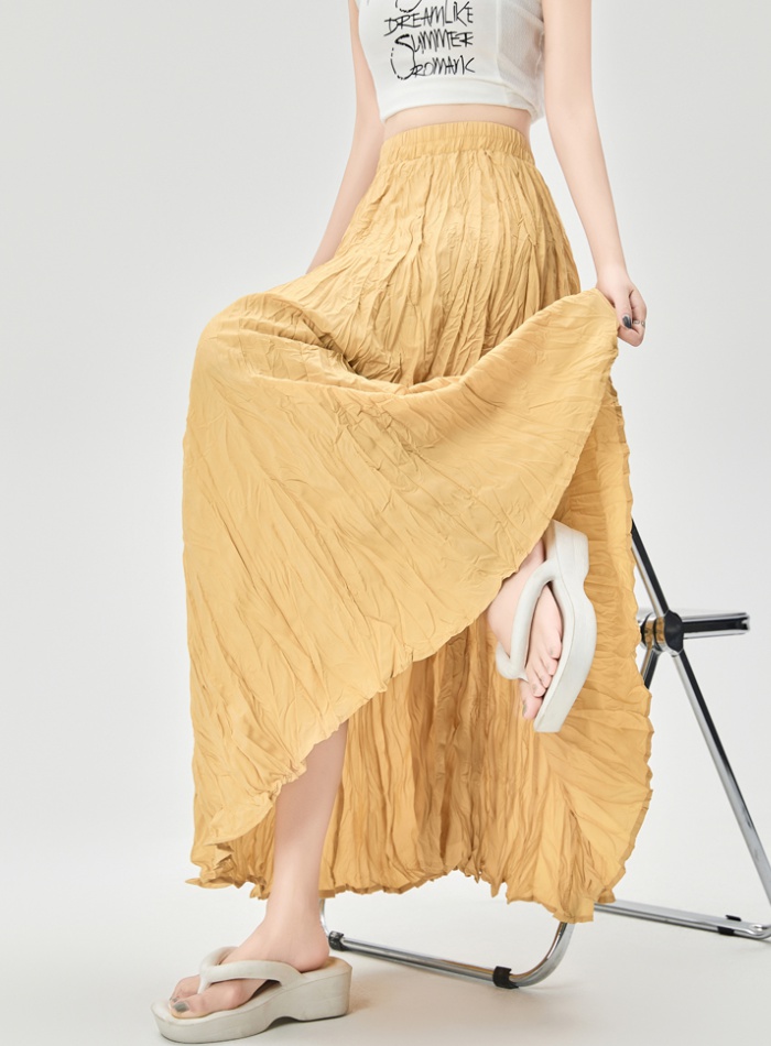 Loose pleated long skirt fold skirt for women