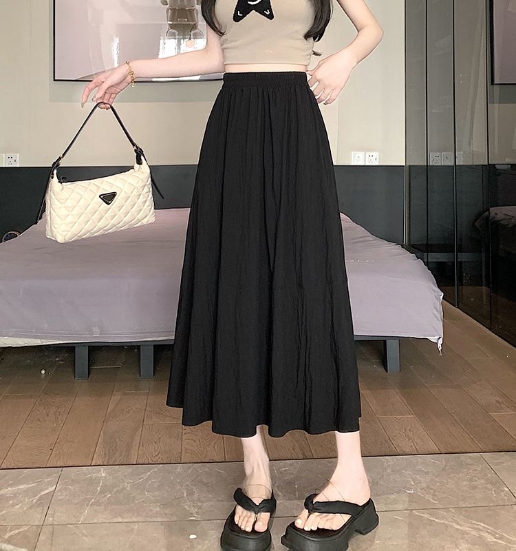 Crimp high waist long elastic waist straight slim skirt for women