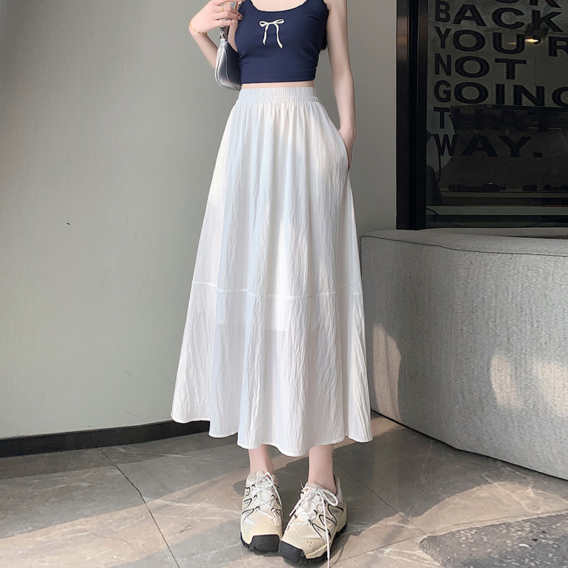 Crimp high waist long elastic waist straight slim skirt for women