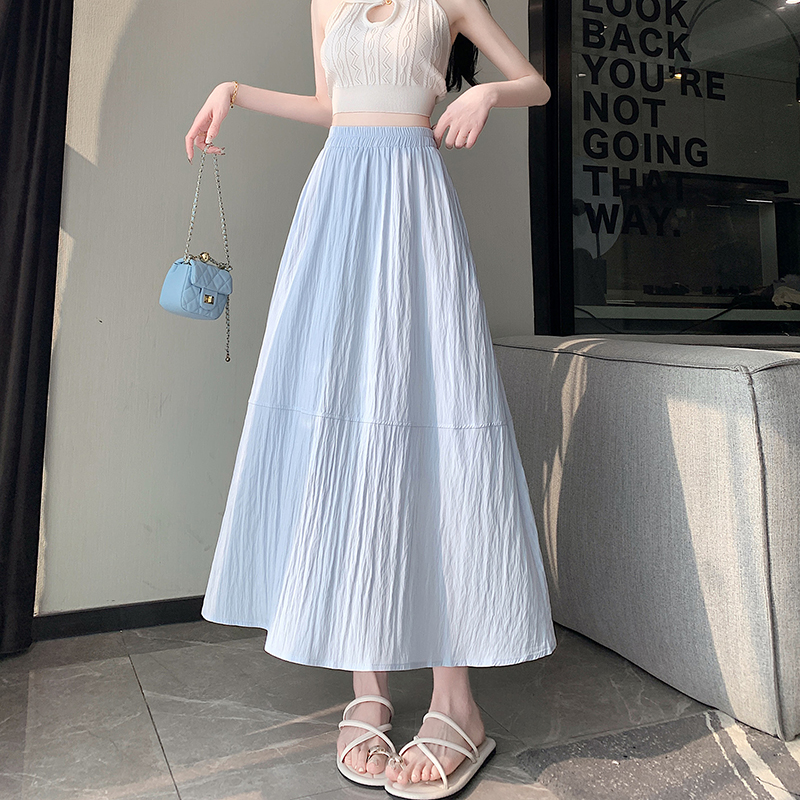 Crimp high waist long elastic waist straight slim skirt for women