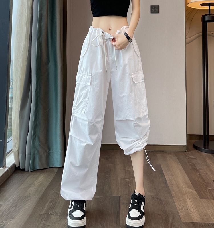 Wide leg ice silk sweatpants wear high waist work pants for women