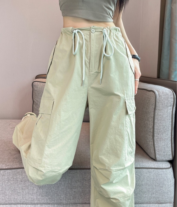 Wide leg ice silk sweatpants wear high waist work pants for women