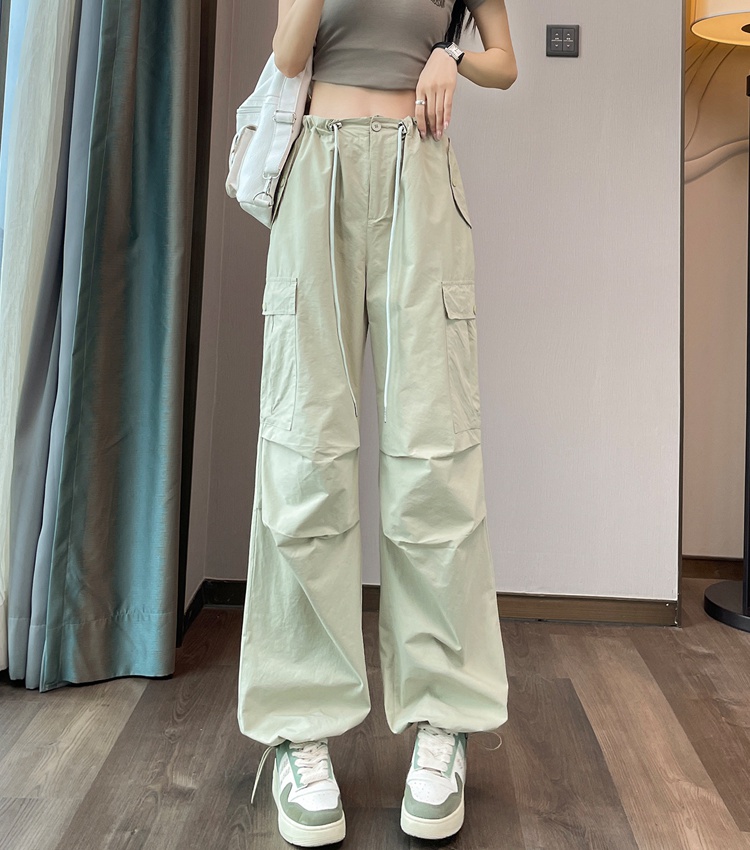 Wide leg ice silk sweatpants wear high waist work pants for women