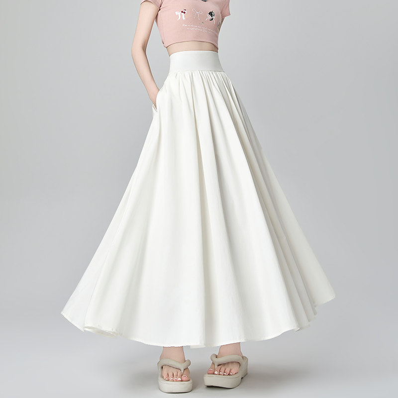 Romantic A-line long skirt pleated pink skirt for women