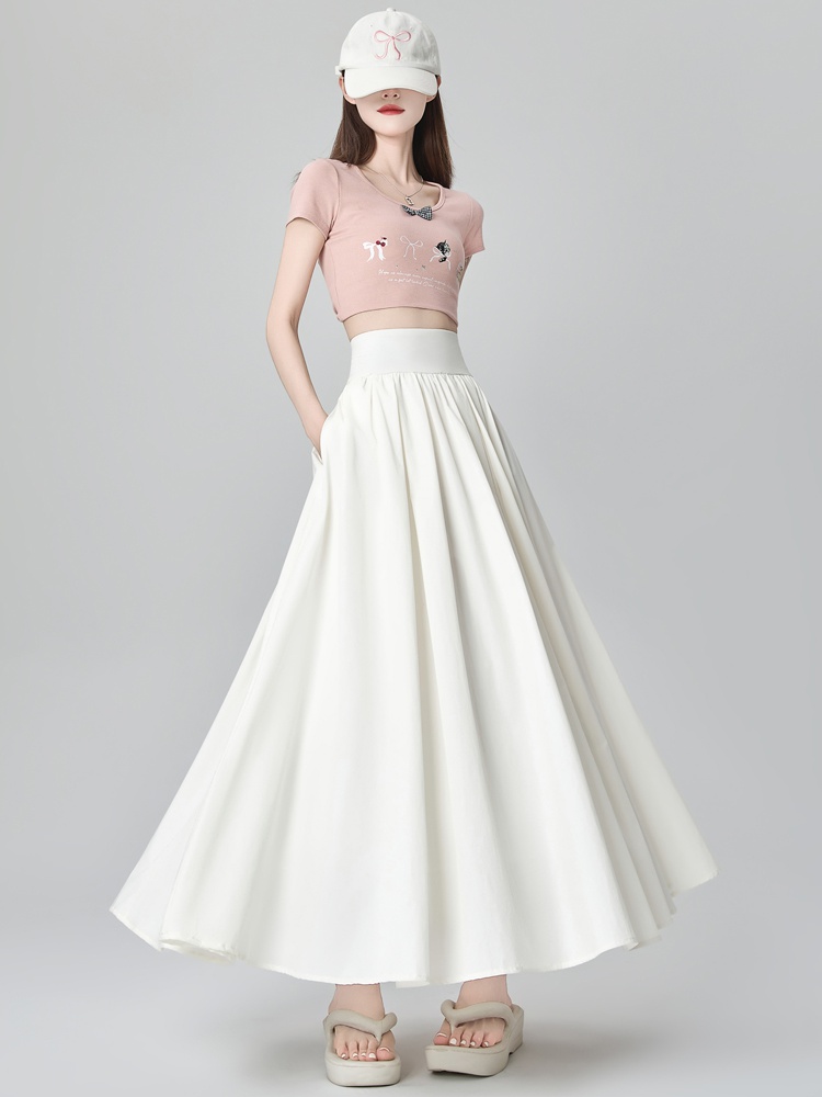 Romantic A-line long skirt pleated pink skirt for women