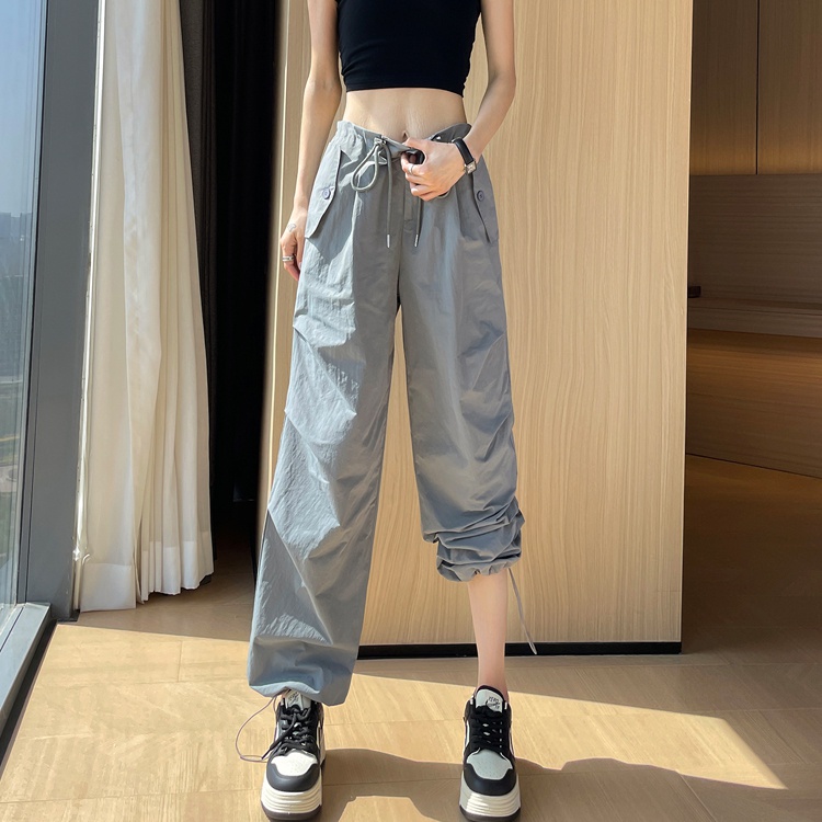 Summer ice silk work pants high waist sweatpants