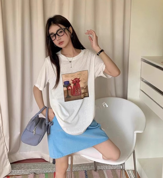 Pure cotton summer Korean style T-shirt for women