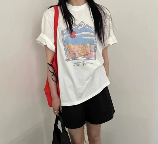 Korean style summer short sleeve printing T-shirt for women