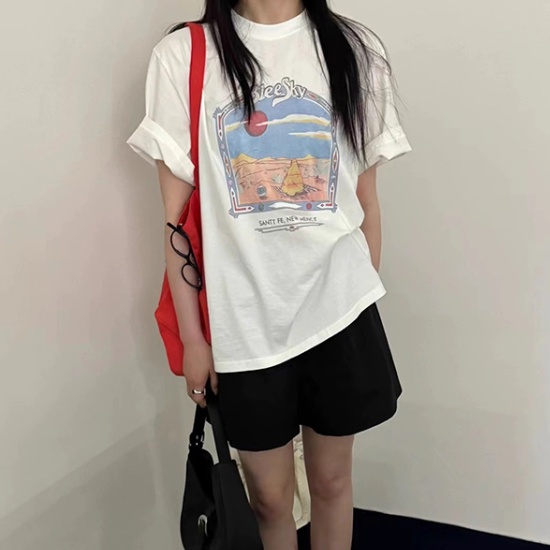 Korean style summer short sleeve printing T-shirt for women