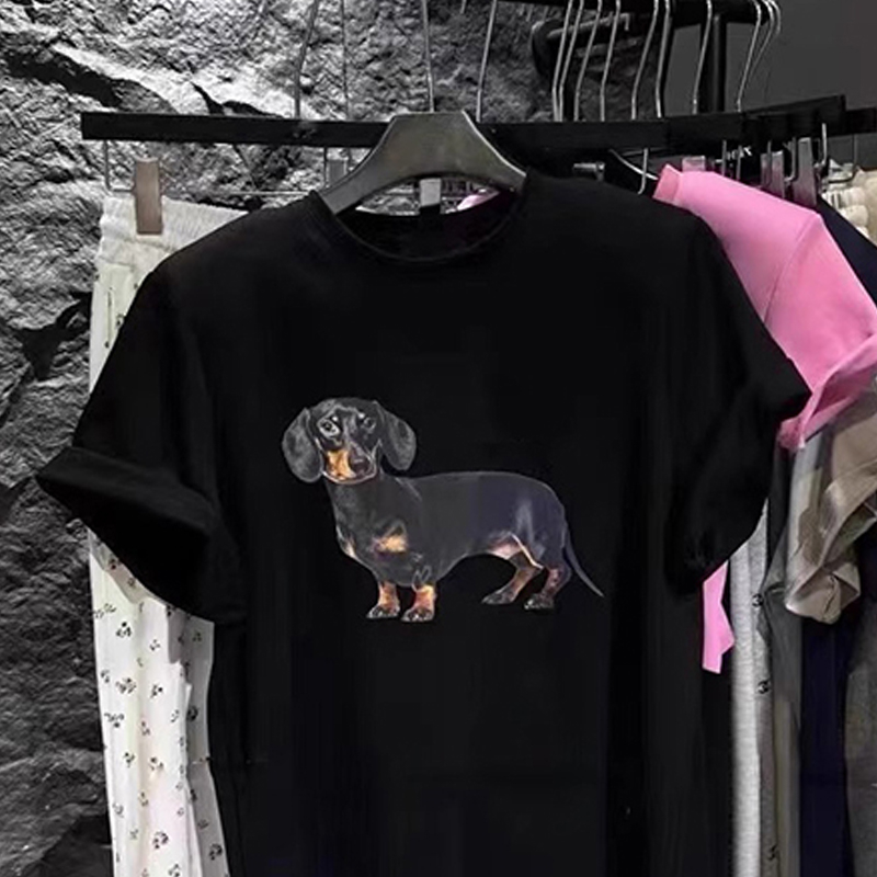 Large yard short sleeve dog printing T-shirt for women