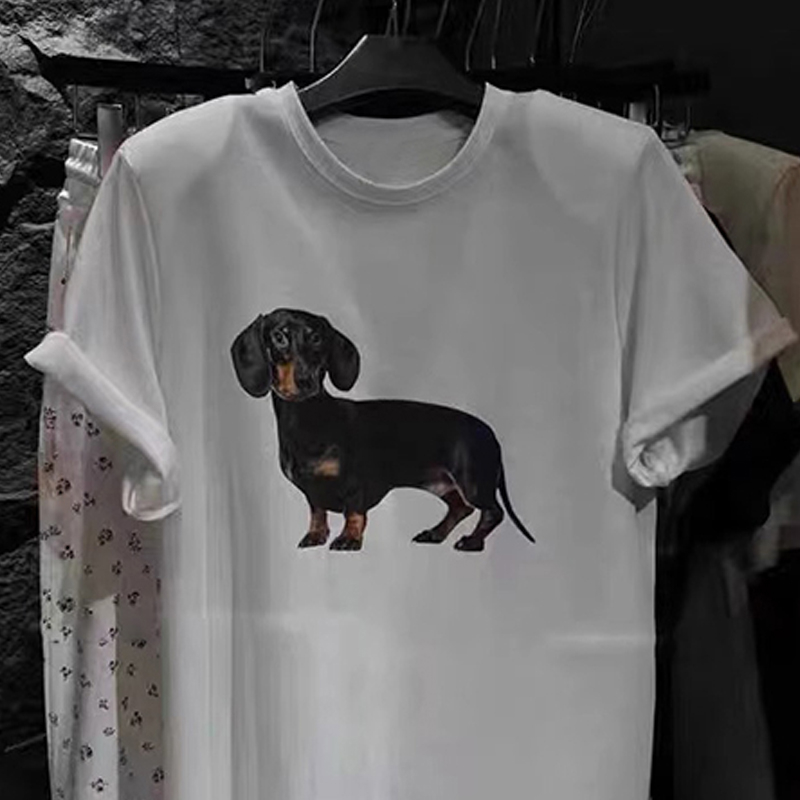 Large yard short sleeve dog printing T-shirt for women