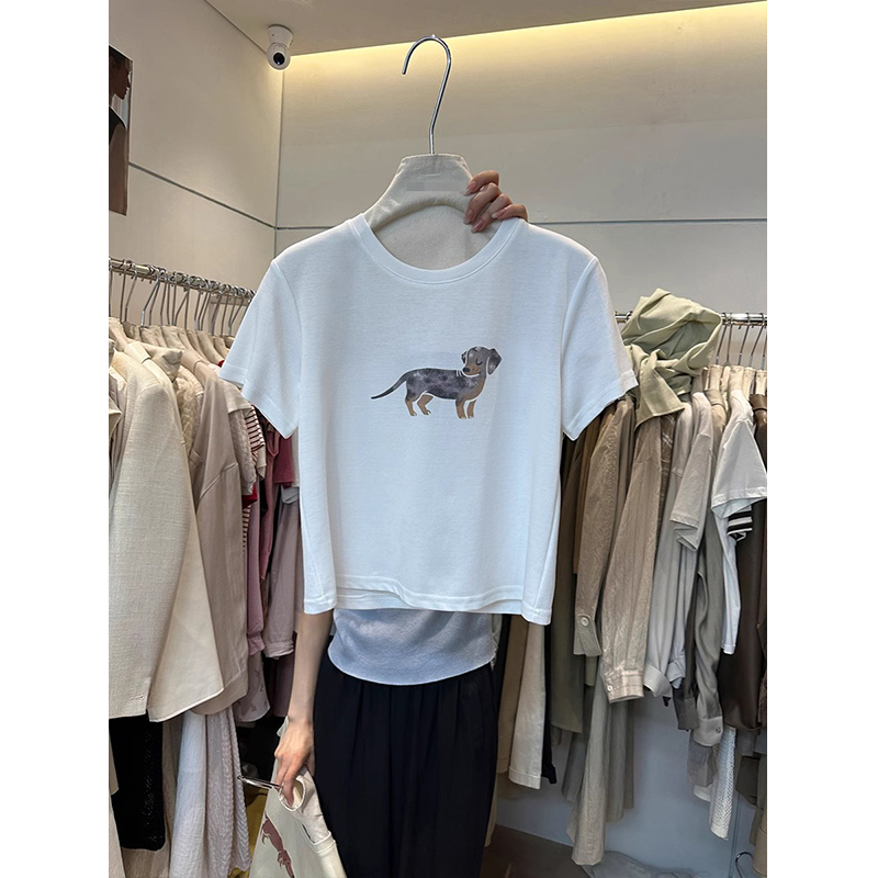 Korean style dog summer short sleeve T-shirt for women