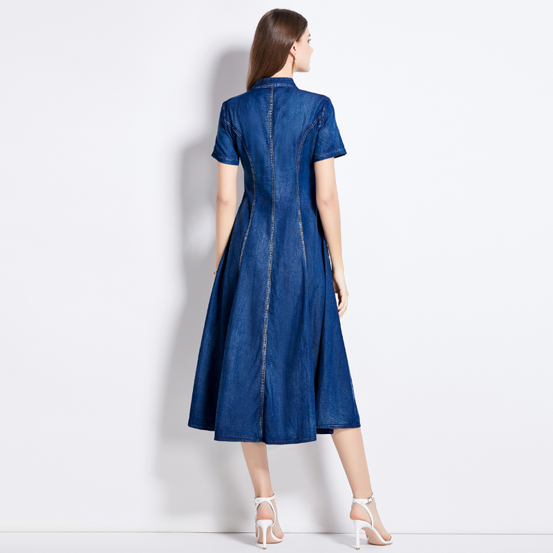 Slim retro summer long dress denim embroidery dress