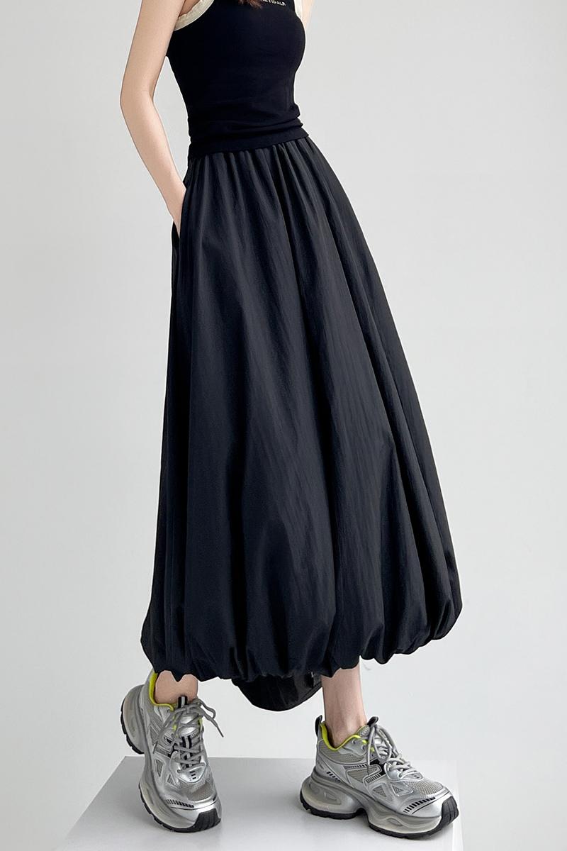 Gray puff skirt American style long dress for women