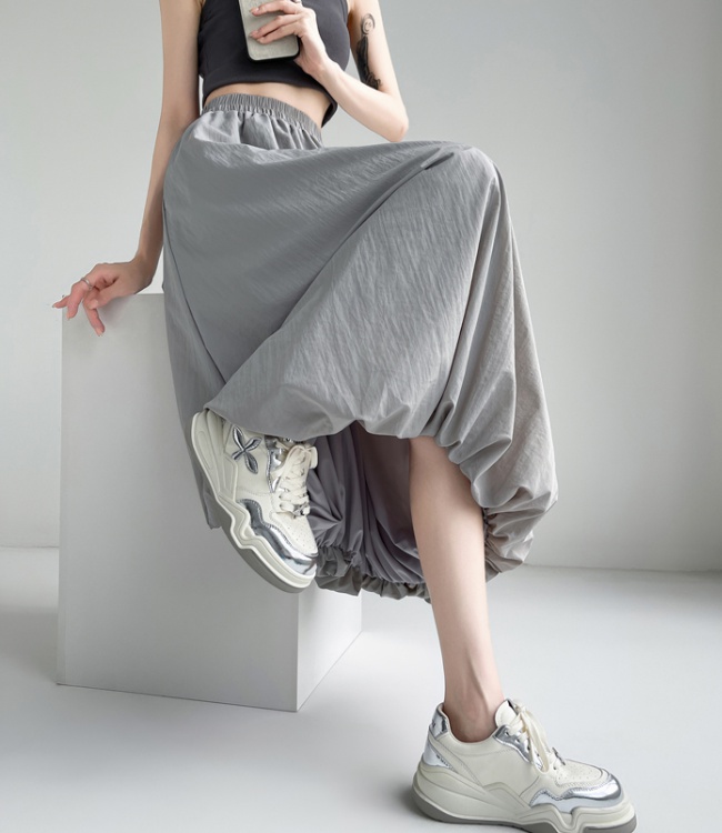Gray puff skirt American style long dress for women