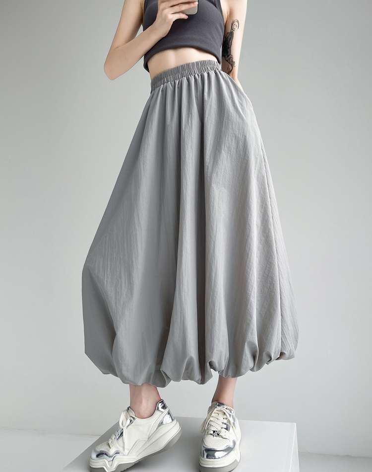 Gray puff skirt American style long dress for women