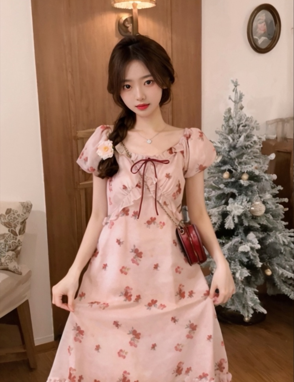 Summer floral dress wood ear romantic style long dress