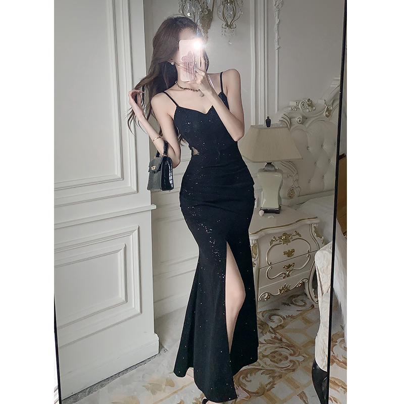 Slim sling formal dress sexy V-neck long dress for women