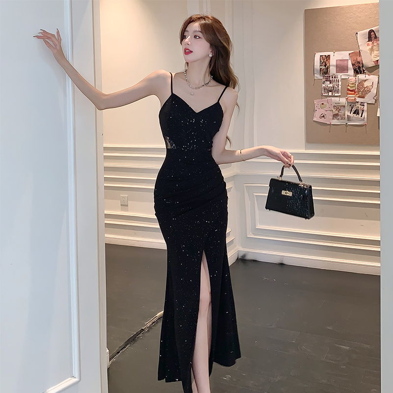 Slim sling formal dress sexy V-neck long dress for women