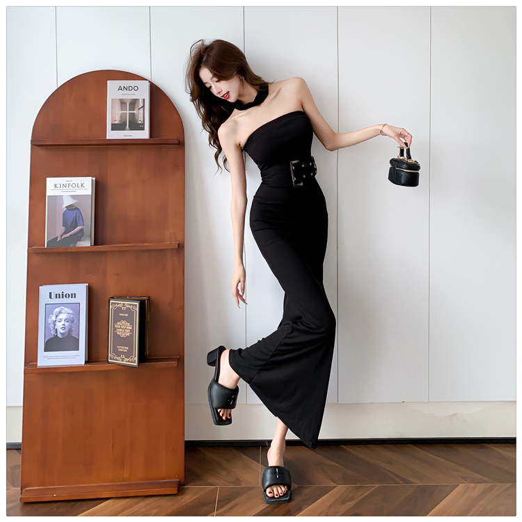 Spicegirl with belt long dress knitted package hip dress