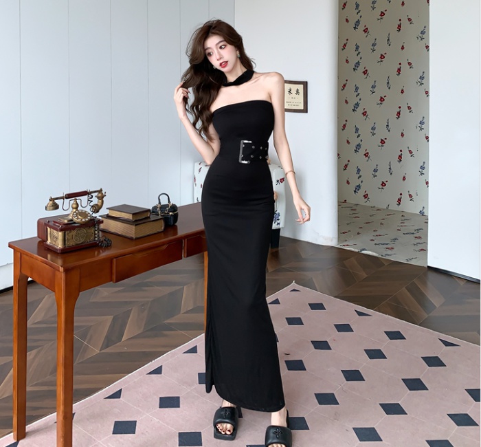 Spicegirl with belt long dress knitted package hip dress