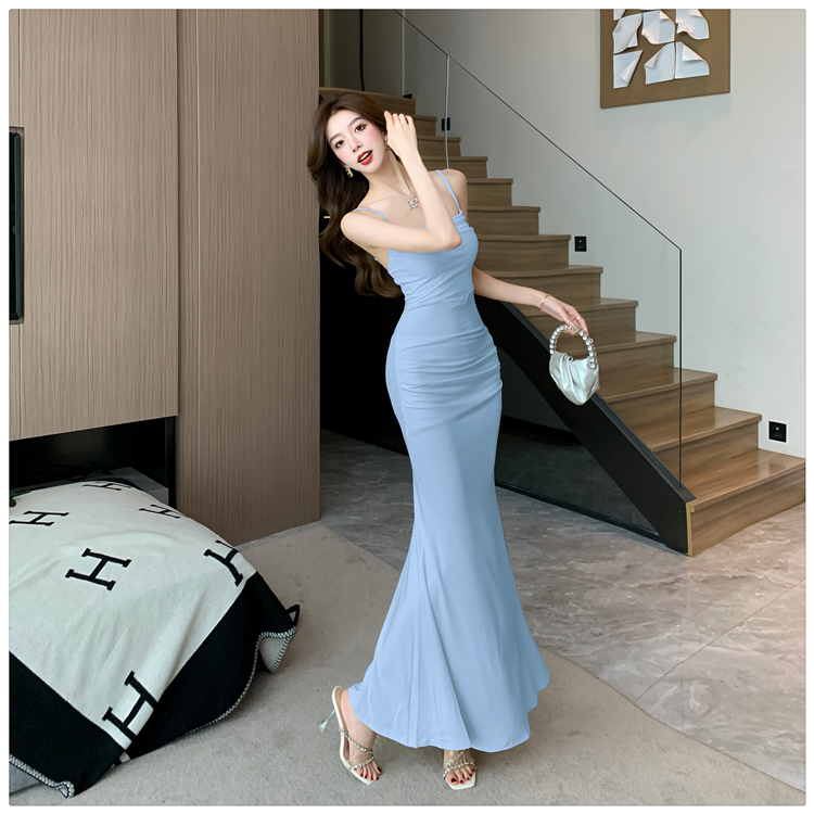 Slim France style dress sling mermaid long dress for women