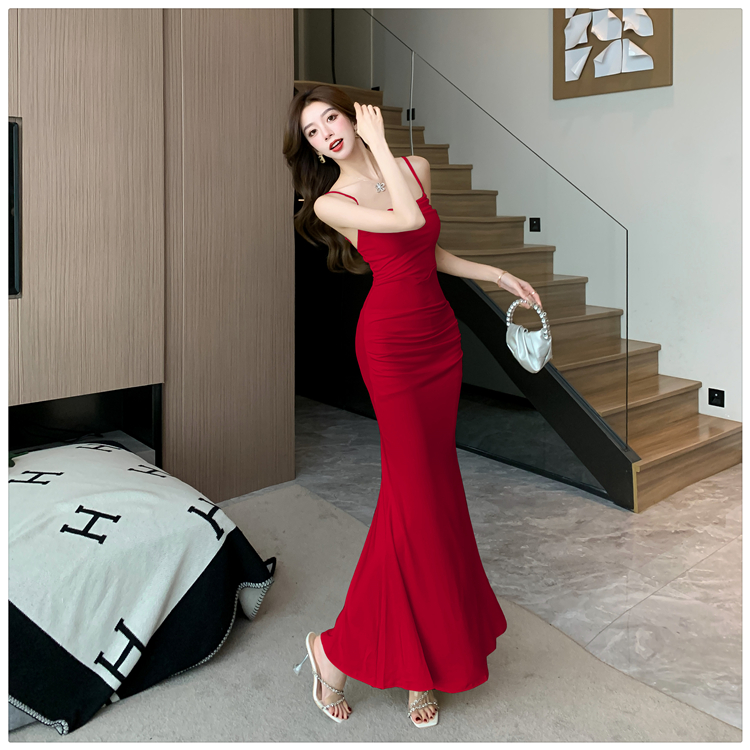 Slim France style dress sling mermaid long dress for women