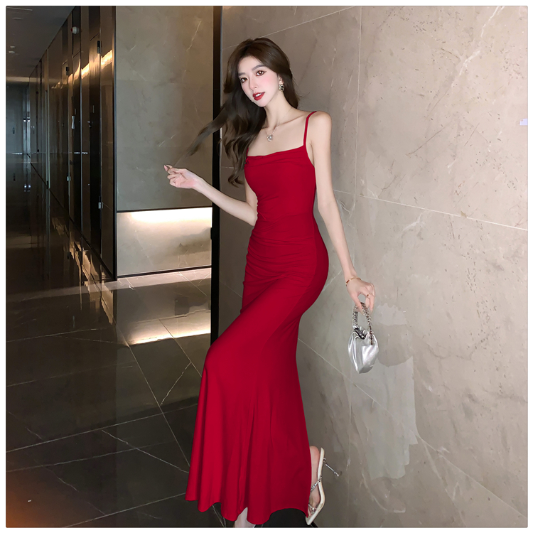 Slim France style dress sling mermaid long dress for women