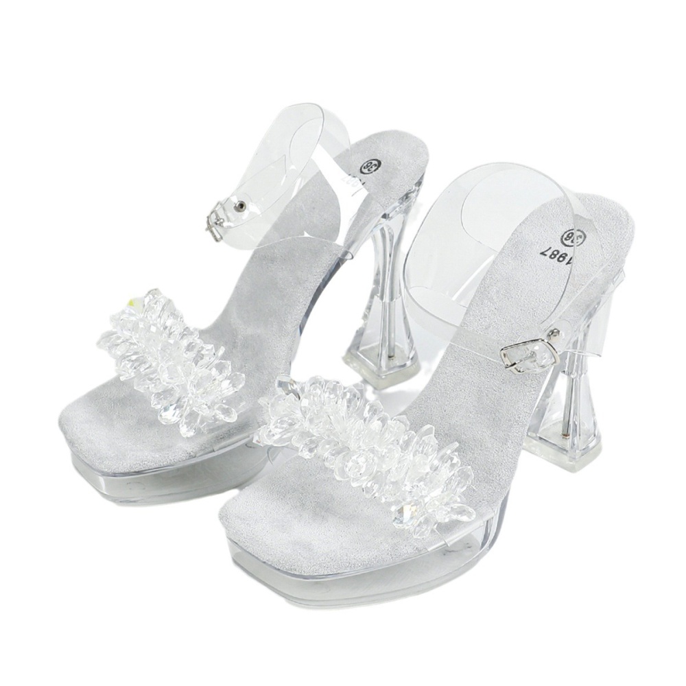 Antiskid crystal model square head sexy sandals