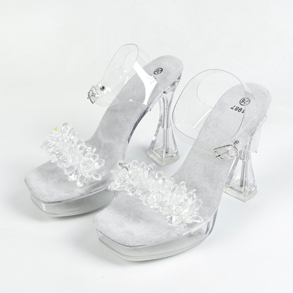 Antiskid crystal model square head sexy sandals