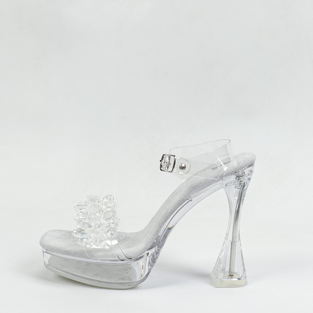 Antiskid crystal model square head sexy sandals