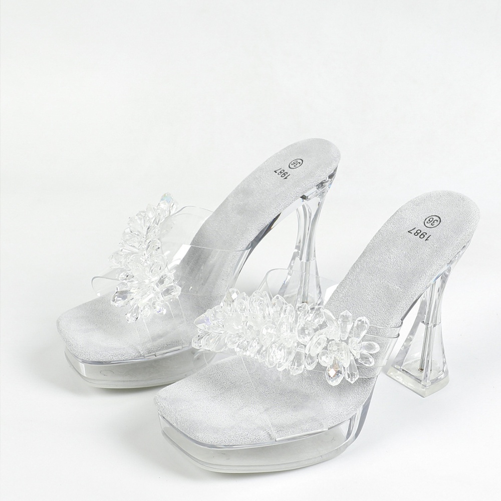 Model rhinestone crystal sexy thick slippers