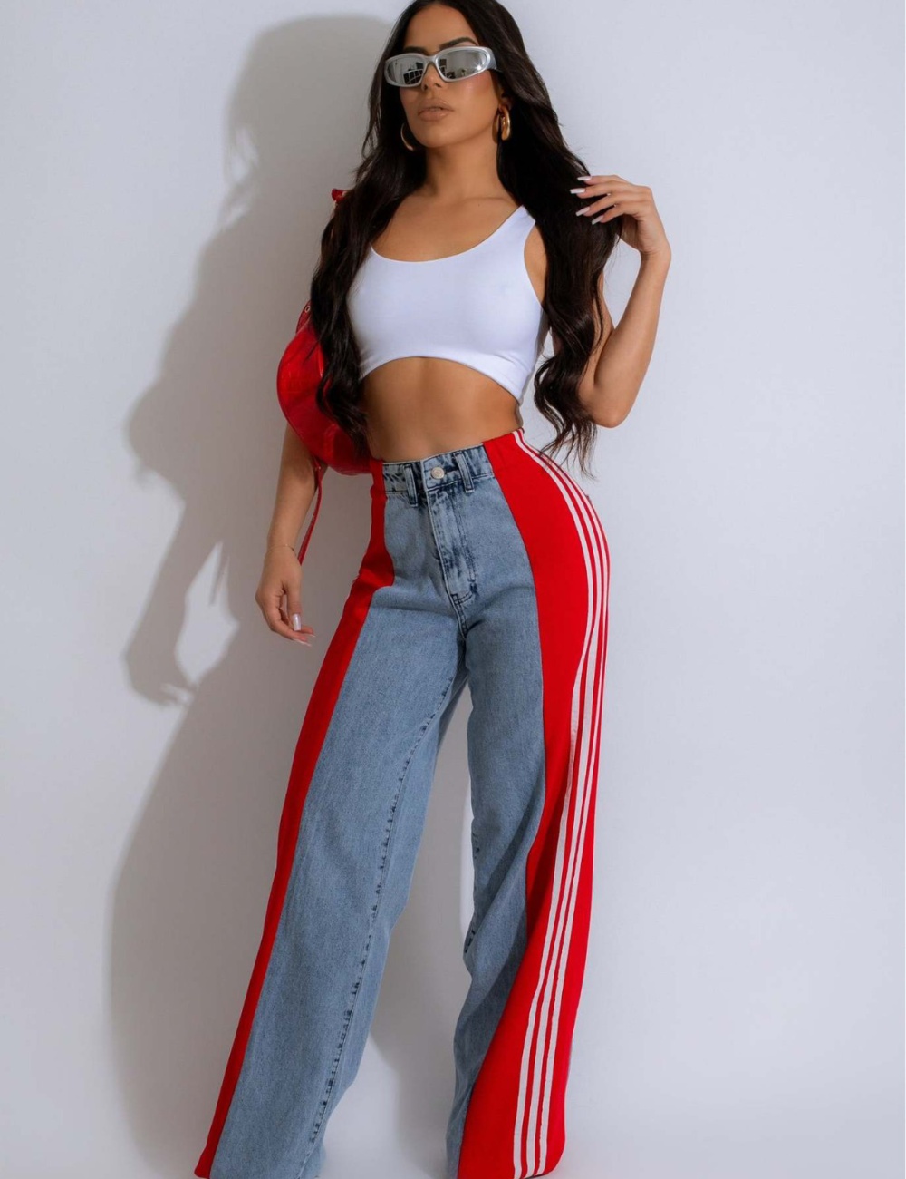 Straight pants splice wide leg Casual long pants for women