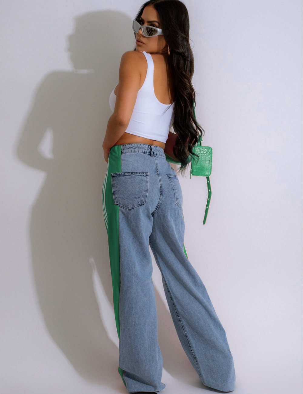 Straight pants splice wide leg Casual long pants for women