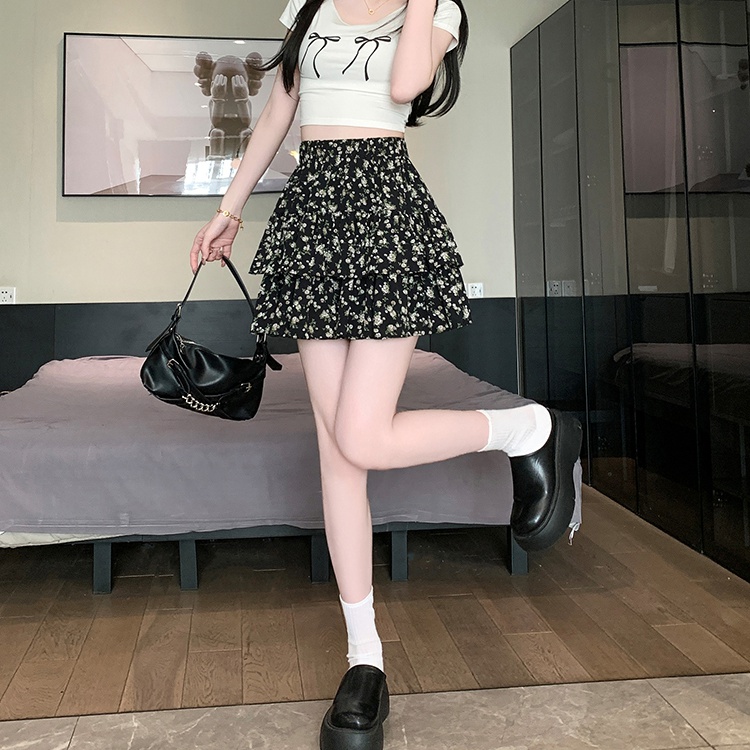 Floral anti emptied puff skirt summer skirt for women