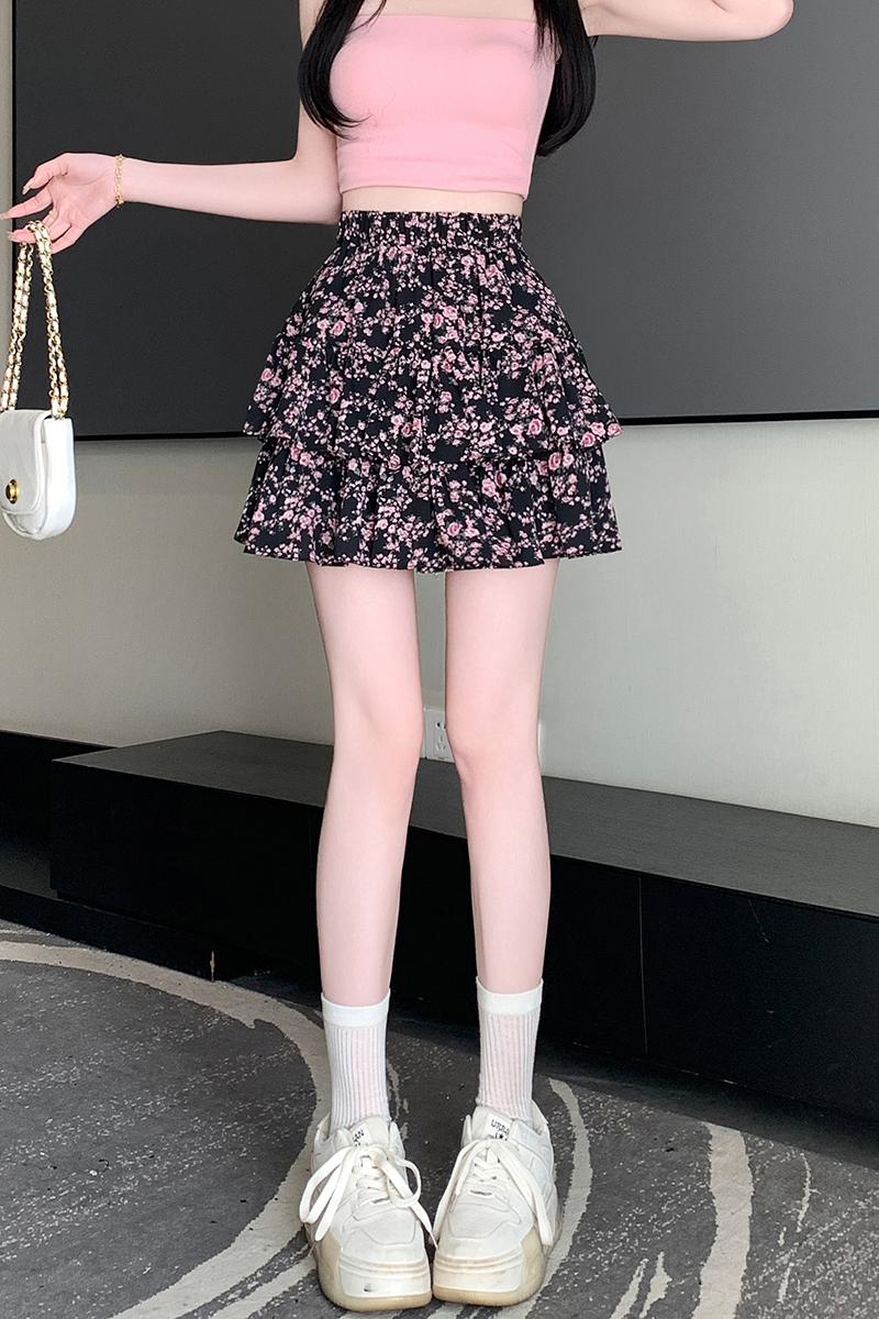 Floral anti emptied puff skirt summer skirt for women